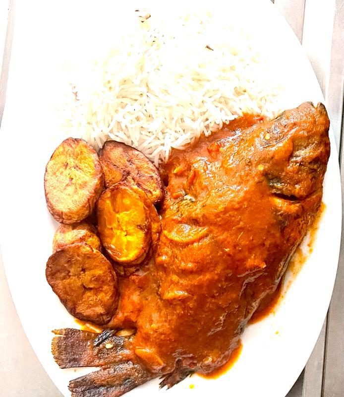 Steamed Long Grain Rice, + Fish stew