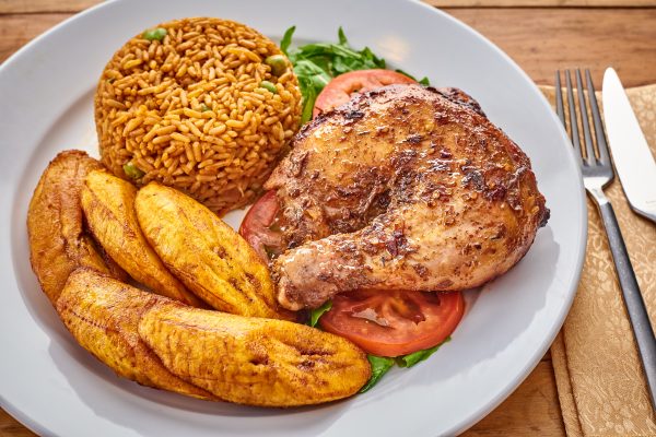 Jollof Rice + Grilled/fried Chicken +Plantain
