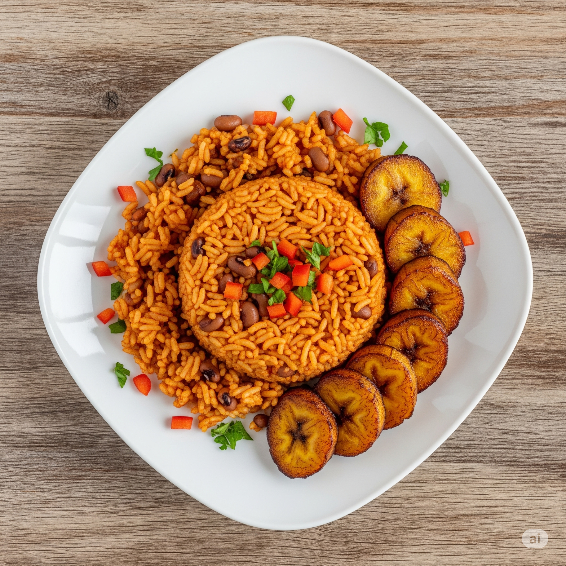 Jollof Rice with Beans and Plantain