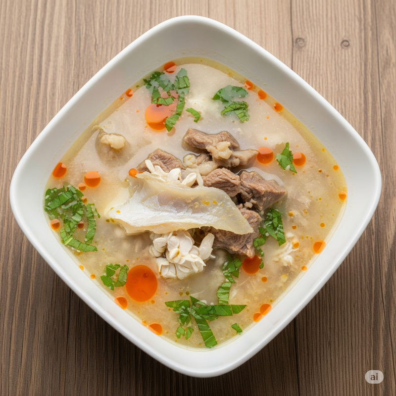 Nigerian White Soup (Ofe Nsala) with goat meat and stockfish
