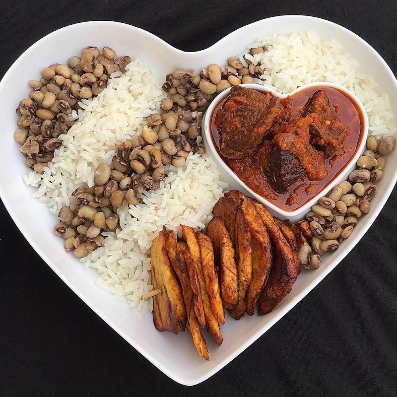 White Rice + Beans + Plantain + Beef Sauce